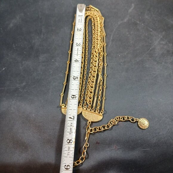 Vintage Gold Tone 5 Layered Statement Choker Necklace - Picture 8 of 10